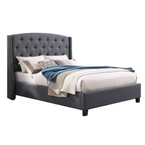 Belize 3-Piece Upholstered Bedroom Set Tufted Wingback <b>Bed</b> With Two Gray Nightstands - Product Image 3