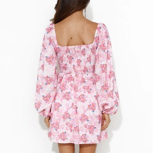 Vestido de Mujer de Manga Larga, Estilo Moderno, Mini, Sexy, Casual, Tejido, con Estampado Digital, Ecológico, Cintura Natural, Estampado Floral Rosa - Product Image 4