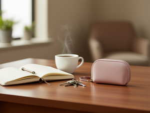 Portamonete da donna a mezza luna da 5 pollici in microfibra di pelle sintetica con chiusura a cerniera e mini cinturino da polso - Product Image 2