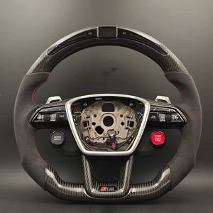 พวงมาลัยหุ้มหนังครึ่งวง สำหรับรถยนต์ออดี้ R8 <span class=keywords><strong>A3</strong></span> A4 A5 A6 C7 B6 B8 B9 RS3 8V RS4 RS7 SQ5 Q3 Q5 Q7RS คาร์บอนไฟเบอร์แบบกำหนดเอง พร้อมไฟ LED - Product Image 1