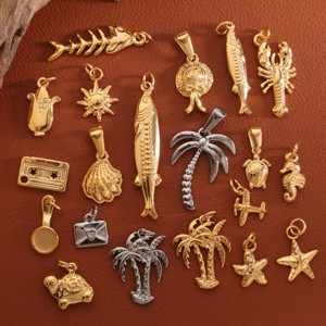 Breloques de plage imperméables |   Breloques en acier inoxydable plaqué or PVD 18 carats, motifs coquillages, étoiles de mer, tortues, homards, poissons et <span class=keywords><strong>soleil</strong></span>, pour la création de bijoux DIY - Product Image 4