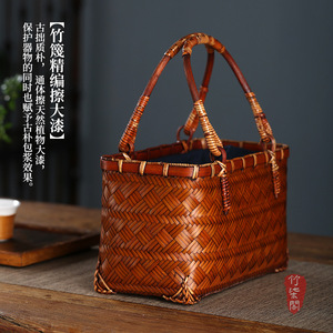 Chinese Style Handmade Bamboo Woven Bag With Tassel Regular Shape 3L Above Canvas Lining Women's Storage Bag - Product Image 5