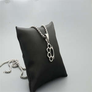 Brass Knuckle Pendant Necklace Silver White Zinc Alloy <b>Titanium</b> Steel Themed Pendant Gift Jewelry - Product Image 3