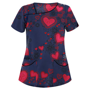 Camiseta de mujer Fitspi con cuello en V, estampada, de manga corta, informal, de verano, con bolsillo, diseño floral, holgada, para mujer. - Product Image 4