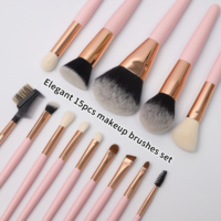 EMF Lot de 15 pinceaux de maquillage en bois rose professionnels Pinceaux cosmétiques de luxe avec poils de haute qualité pour la vente en gros