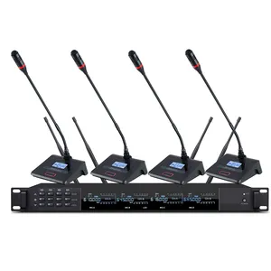 4X100 expandable auto scan table PRO UHF wireless delegate microphone system with 1 chairman 3 slave delegate unit long mic