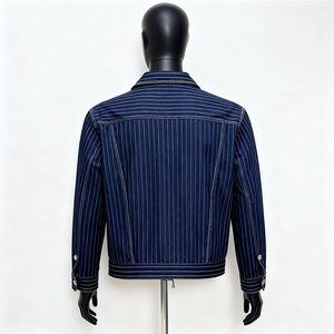 Doger personnalisé bouton coton à fines rayures brut Streetwear Vintage réversible recadrée travail manteaux jean veste en jean pour hommes - Product Image 2