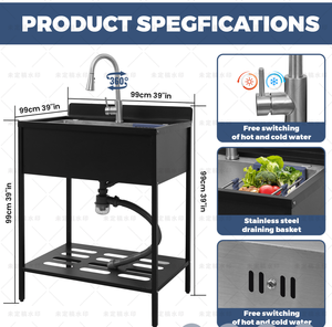 Ensemble complet d'évier de cuisine à <span class=keywords><strong>cascade</strong></span> éviers commerciaux en acier inoxydable grand bol simple avec porte-vaisselle sous les éviers - Product Image 5