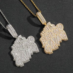 จี้สร้อยคอแบบฮิปฮอป JUXIN ประดับเพชร CZ ทรงบาแก็ตต์ ตัวอักษร BREAD GANG สั่งทำได้ - Product Image 6