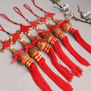 Peach Wood Gourd Car Pendant Red Tassel Ornament For Car Interior Decoration - Product Image 1