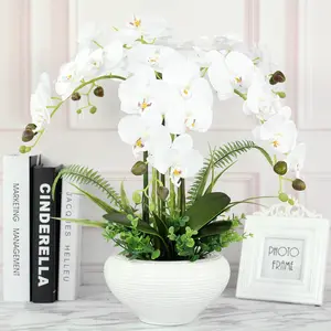 Bouquet d'orchidées artificielles pour décoration maison, fleurs décoratives artificielles en pots, 12 pièces, meilleure vente