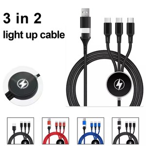 <span class=keywords><strong>Cable</strong></span> USB Tipo-<span class=keywords><strong>C</strong></span>/Micro/8 Pines 3 en 2 de Carga Rápida de 1.2m y 2A con Logotipo Luminoso Personalizado, Trenzado de Nailon, con LED y Cobre Estañado - Product Image 4