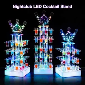 칵테일 다채로운 빛나는 LED 컵 홀더 와인 랙 VIP 서비스 LED 병 발표자 12 24 36 샷 유리