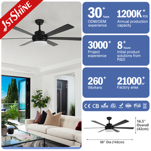 1stshine LED Ventilador de techo Factory 56 "Negro 6 MDF Aspas Ventilador de techo inteligente con control remoto y Luz - Product Image 3