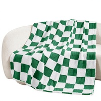 Plaid en polaire sherpa à carreaux vert et blanc, super doux, tricoté, couverture portable pour canapé et lit