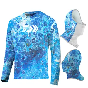 Camisa de pesca personalizada upf 50 com impressão de subolmação, proteção rápida de secagem, manga comprida, roupas de pesca, oem