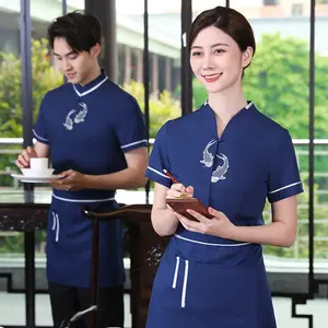 Personnel de restauration rapide français thaï personnalisé rouge et hôtel nouveau design chemise serveurs uniforme de restaurant