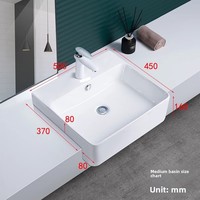 Lavabo en céramique semi-encastré minimaliste moderne avec rebord fin, installation monotrou pour comptoir de salle de bain
