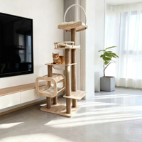 Arbre à chat moderne de luxe avec maison intégrée, capsule spatiale, écologique, plateau de saut et griffoir antidérapant