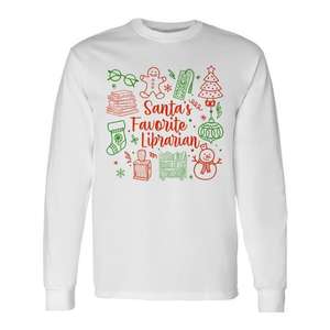 Camiseta navideña de manga larga con diseño de bibliotecario favorito de Papá Noel, regalo navideño con diseño de libro de lectura - Product Image 1