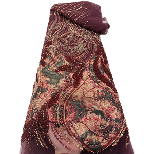 Tissu en dentelle perlée de luxe NI.AI Aso Ebi bleu et or 2026, tissu en dentelle française nigériane avec sequins pour robes de soirée de <span class=keywords><strong>mariage</strong></span> - Product Image 2