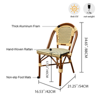 Chaises de jardin en rotin tressé de style français empilables pour patio, meubles d'extérieur, café parisien, taverne, maison d'hôtes, restaurant, bistrot