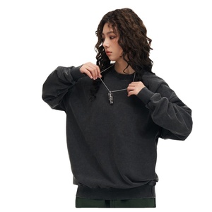 2025 hombres 100% algodón lana pesada calidad de lujo de gran tamaño Hip Hop personalizado pulóver hombres lavado cuello redondo - Product Image 3