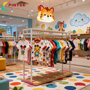Étagères de présentation de vente au détail personnalisées uniques, décoration intérieure de <span class=keywords><strong>magasin</strong></span> de vêtements pour bébés, conception de présentoir pour magasins de vêtements pour bébés - Product Image 1