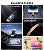 Yesido kabel Data 1.2 Meter 12W, USB ke IP benang fleksibel CarPlay berlaku Zinc Alloy kabel Data CA135L
