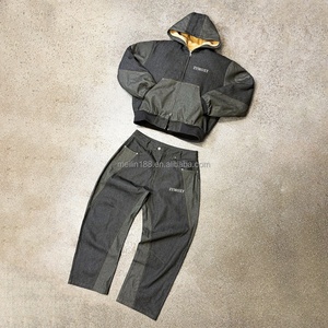 Custom Patchwork Jean Jacket and Jeans <b>Pants</b> Two Piece Denim Hoodies Set 100% Cotton Heavyweight Japanese Selvedge Denim Set Men - Product Image 1