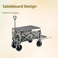 Chariot de camping pliable avec plateau, chariot portable à 4 roues pour plage, pique-nique, jardin, design camouflage