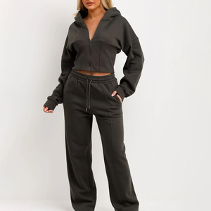 Sweat-shirt à capuche zippé pour femme, coupe courte, coupe oversize, coupe-vent, respirant, grammage lourd, séchage rapide, écologique, personnalisable en usine, pour l'hiver - Product Image 1