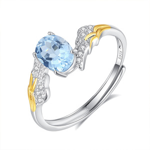 9 Anillos Ajustables con Alas de Ángel de Piedra Natural de Corte Ovalado de 5*7mm, Plata de Ley 925, Chapado en Oro de 18K, Joyería para Mujer - Product Image 1