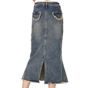 Personalizado de las mujeres de estilo retro Denim Blue Jean Faldas Verano <span class=keywords><strong>Midi</strong></span> Largo Casual de alta calidad de las señoras falda de moda - Product Image 3