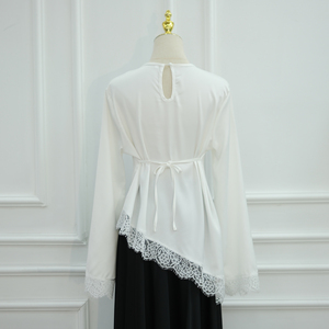 Nouvelle Collection Aïd 2026 : Vêtements Musulmans pour Femmes – Haut en Satin et Dentelle Élégant et Modeste, Chemise Asymétrique à Nouer en Dentelle - Product Image 4