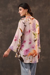 Buy Luxury Nature Inspired Bird Floral <b>Shirt</b> Mandarin Neck Boutique Casual Designer Blouse Collection For Women - Product Image 2
