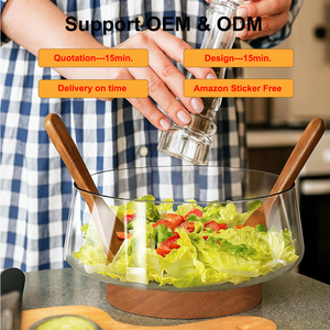 Juego de <span class=keywords><strong>Tazones</strong></span> para Ensalada de Vidrio Borosilicato Ecológico con Base de Madera, <span class=keywords><strong>Tazones</strong></span> Grandes Transparentes para Mezclar, para Palomitas, Pasta, Frutas y Fiestas - Product Image 1