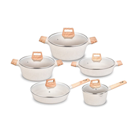 Ensemble de casseroles en aluminium forgé antiadhésif personnalisé de 10 pièces avec couvercle en verre, fond en acier inoxydable écologique, compatible avec les cuisinières à gaz
