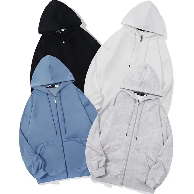Hoodies com zíper unissex com logotipo de cor personalizado de alta qualidade 100% algodão em branco para homens