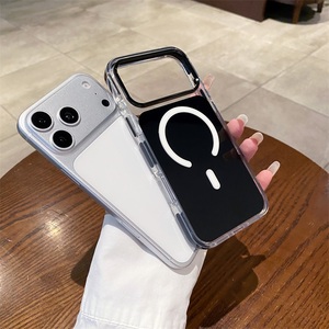 Étui de téléphone magnétique de luxe en acrylique pour <span class=keywords><strong>iPhone</strong></span> 17 16 15 14 <span class=keywords><strong>13</strong></span> <span class=keywords><strong>Pro</strong></span> Max, <span class=keywords><strong>coque</strong></span> antichoc avec bouton métallique et chargement sans fil - Product Image 2