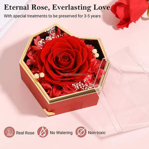Caja de regalo acrílica de flores eternas de 5 colores hecha a mano de alta calidad, caja de papel de rosa de belleza preservada para juegos de anillos de collar - Product Image 5