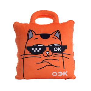 Coussin en peluche portable en gros, coussin doux imprimé chat <span class=keywords><strong>OK</strong></span> de dessin animé, couverture-coussin combinée, logo personnalisé, oreiller de voyage pour la sieste, cadeau - Product Image 1