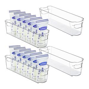 4PCS Set Breastmilk Storage Container Clear Freezer and Fridge Organizer Bins Plastic Storage Bins for Breast Milk