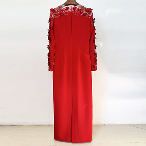 Abito Lungo Rosso Elegante con Perline e Rete 3D Floreale di Alta Qualità, <span class=keywords><strong>Taglie</strong></span> <span class=keywords><strong>Forti</strong></span>, per Serate di Gala 2026 - Product Image 2
