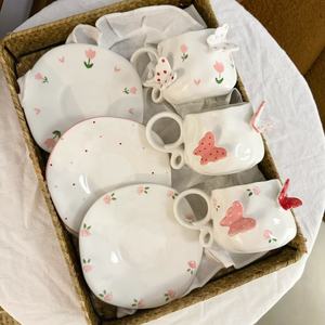Productos de Venta Caliente, Juego de Taza y Platillo de Café de Cerámica Hechos a Mano, Productos para el Hogar Más Vendidos, Tazas de Cerámica con Mariposas 3D Irregulares - Product Image 1