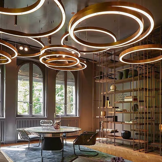 Custom Rose Gold Acrylic Ring Ring Led Dimmable Ceiling Lights for Living Room Hotel