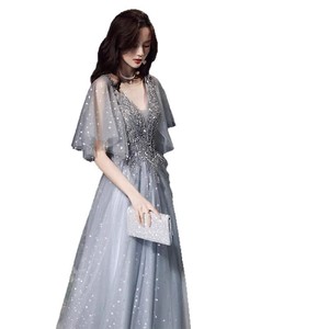 Evening Dress V-Neck A-Line Empire Waist Gray Black 3D Patterns Backless Formal Party Gown - Product Image 5