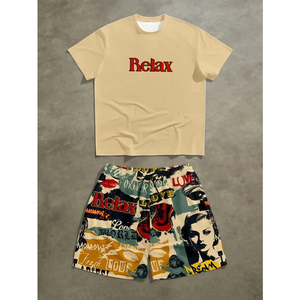 Nuevo Conjunto Deportivo de Verano para Hombre, Transpirable, Estilo Vintage, Camiseta Azul de Poliéster con Pantalones Cortos Naranja de Nailon, Diseño Acampanado - Product Image 1