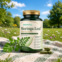 ONEHEALL Capsules de feuilles de Moringa pour adultes, marque privée, best-seller, antioxydant, sans gluten, supplément protéiné naturel, végétalien