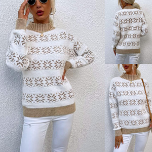 Femmes européennes et américaines automne et hiver mode noël motif flocon de neige <span class=keywords><strong>pull</strong></span> semi-col haut <span class=keywords><strong>pull</strong></span> tricoté haut - Product Image 3